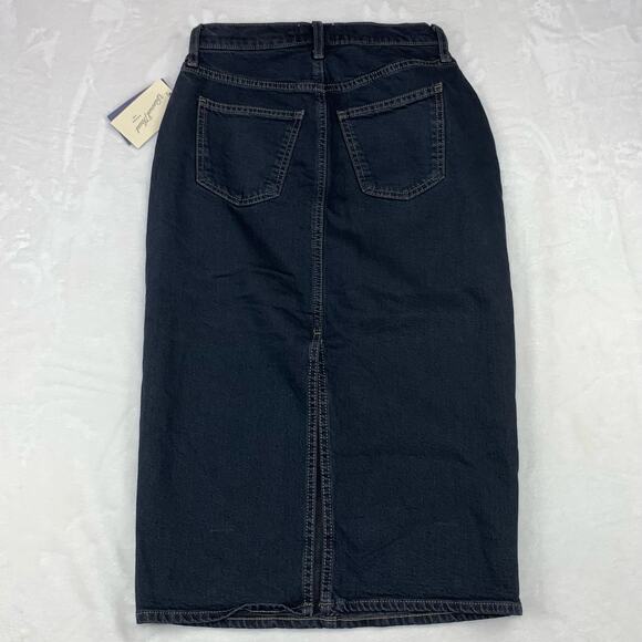 NWT Universal Thread Denim Midi Skirt 00 High Rise Dark Wash 25" Waist Back Slit - Picture 2 of 10